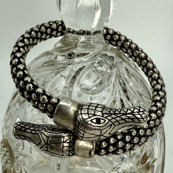 Vintage Silver-Tone Double Alligator Head Bracelet Bead Coil w Rhinestone Eyes - Picture 10 of 17